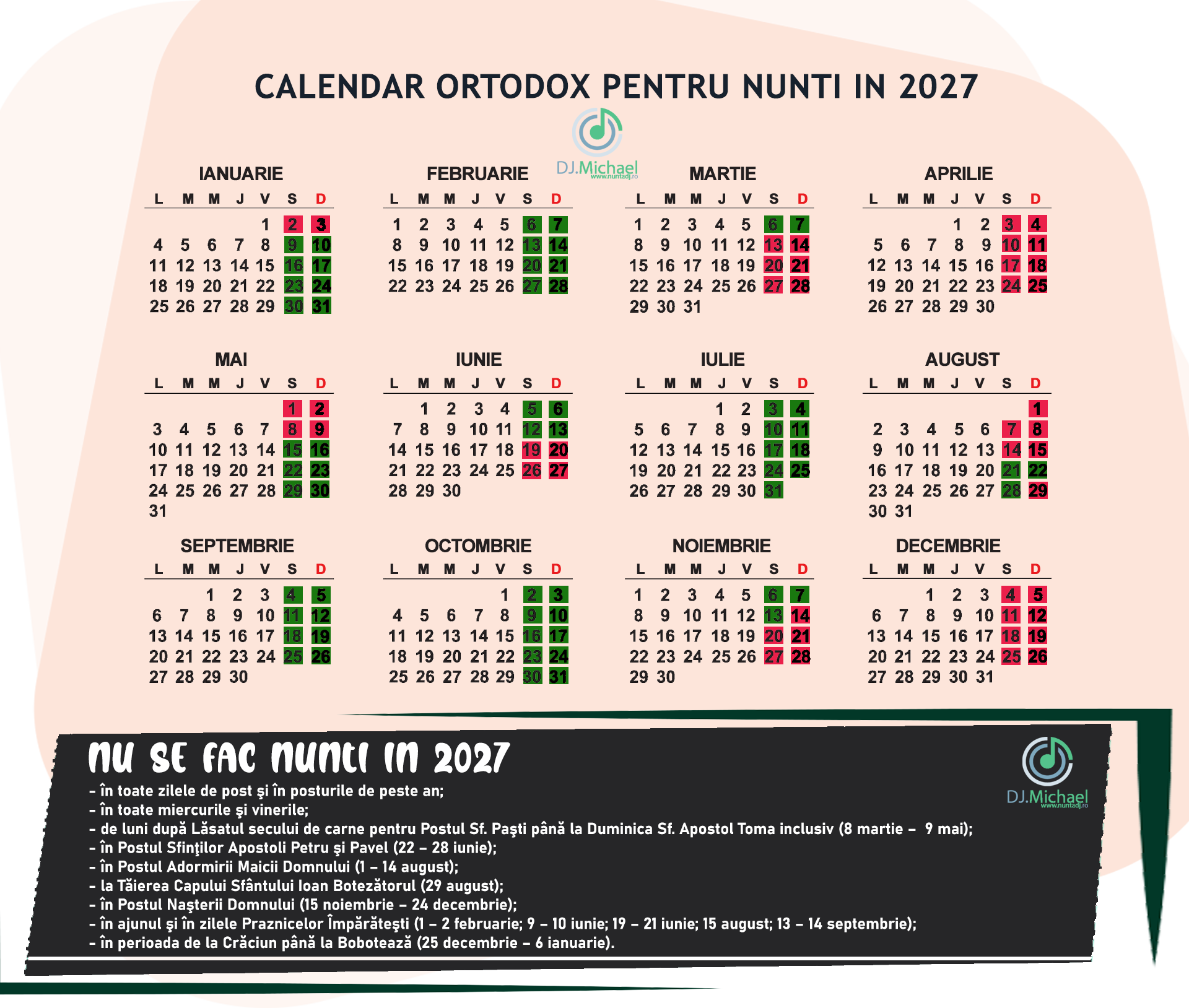 Când nu se fac nunți în 2027 Când nu se fac nunți în 2027